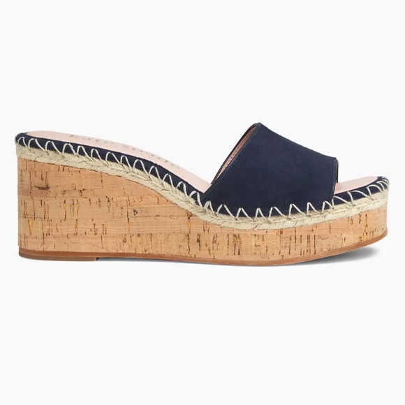 Kate Spade Cosette Platform Cork Slides Navy Blue Suede Mules New York Wedges - Picture 6 of 16